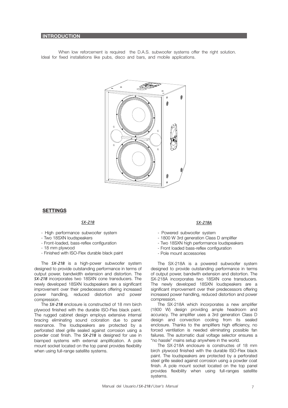 D.A.S. Audio SX-218A User Manual | Page 7 / 17