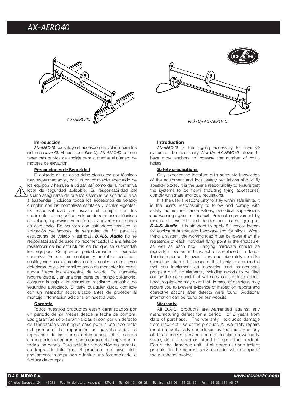 D.A.S. Audio AX-aero40 User Manual | 2 pages