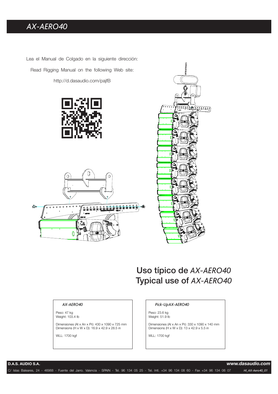 Ax-aero40, Uso típico de ax-aero40 typical use of ax-aero40 | D.A.S. Audio AX-aero40 User Manual | Page 2 / 2