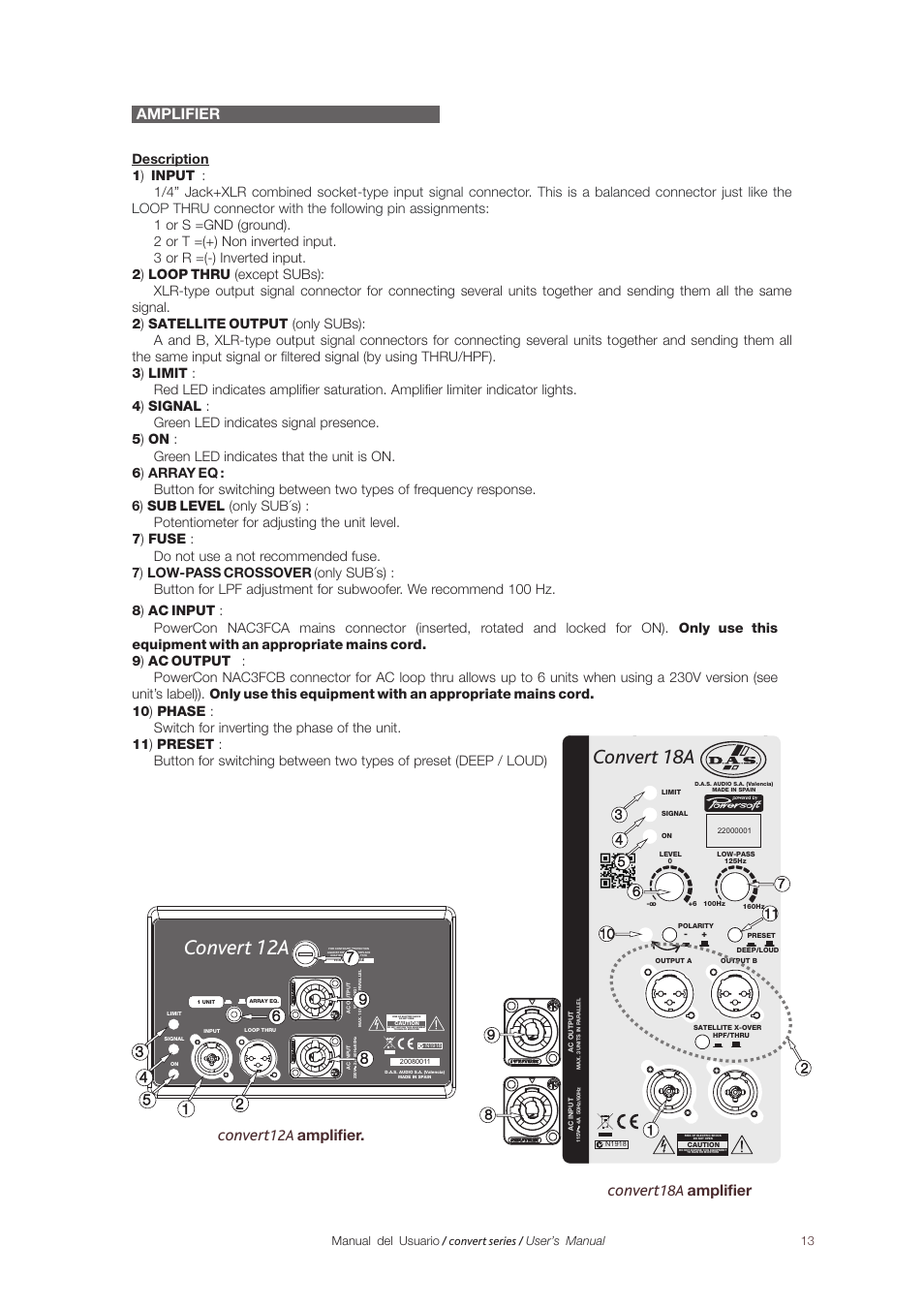 Convert 12a, Convert 18a, Convert | Amplifier, 12a amplifier, 18a amplifier | D.A.S. Audio Convert 12A User Manual | Page 13 / 23