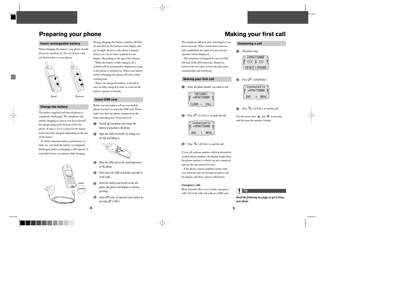 Preparing your phone making your first call | Bosch GSM 509 User Manual | Page 4 / 22