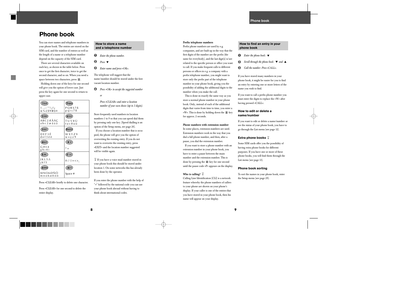 Phone book | Bosch GSM 509 User Manual | Page 6 / 22