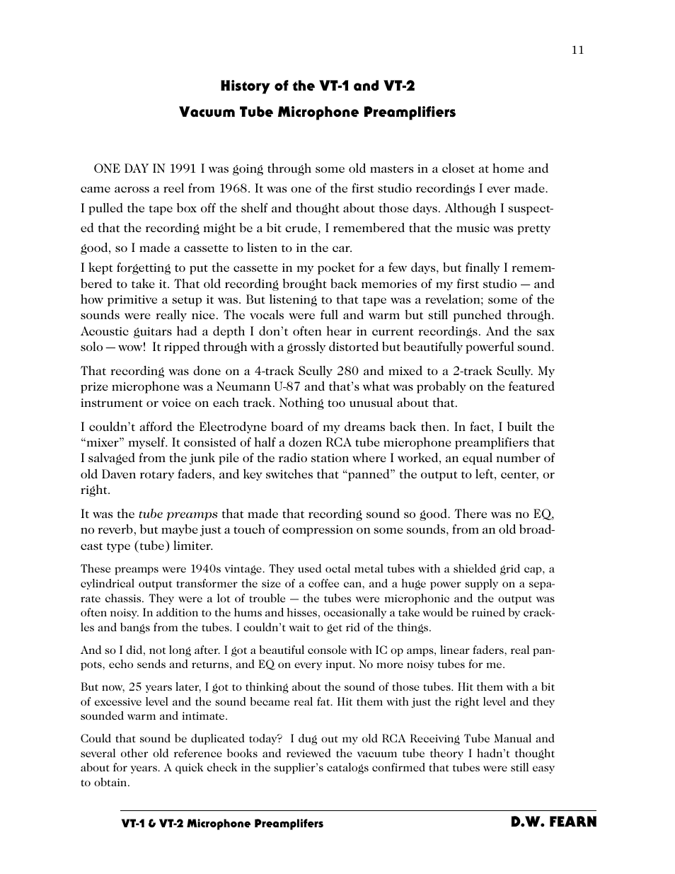 D.W. Fearn VT-2 User Manual | Page 11 / 40