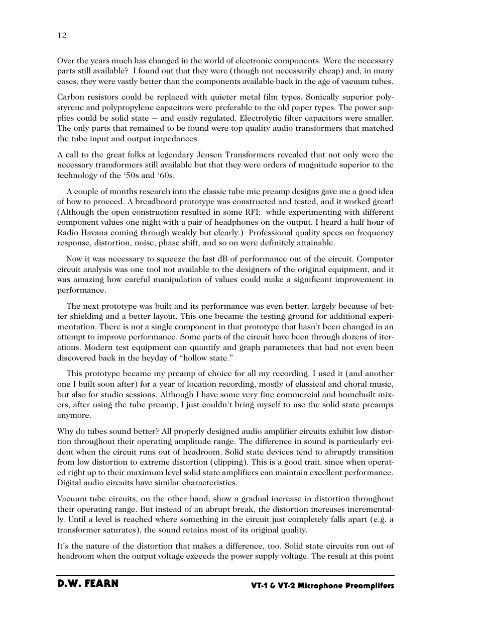 D.w. fearn | D.W. Fearn VT-2 User Manual | Page 12 / 40