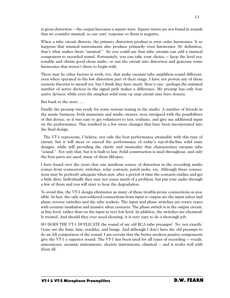 D.w. fearn | D.W. Fearn VT-2 User Manual | Page 13 / 40