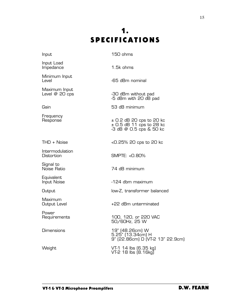 D.W. Fearn VT-2 User Manual | Page 15 / 40