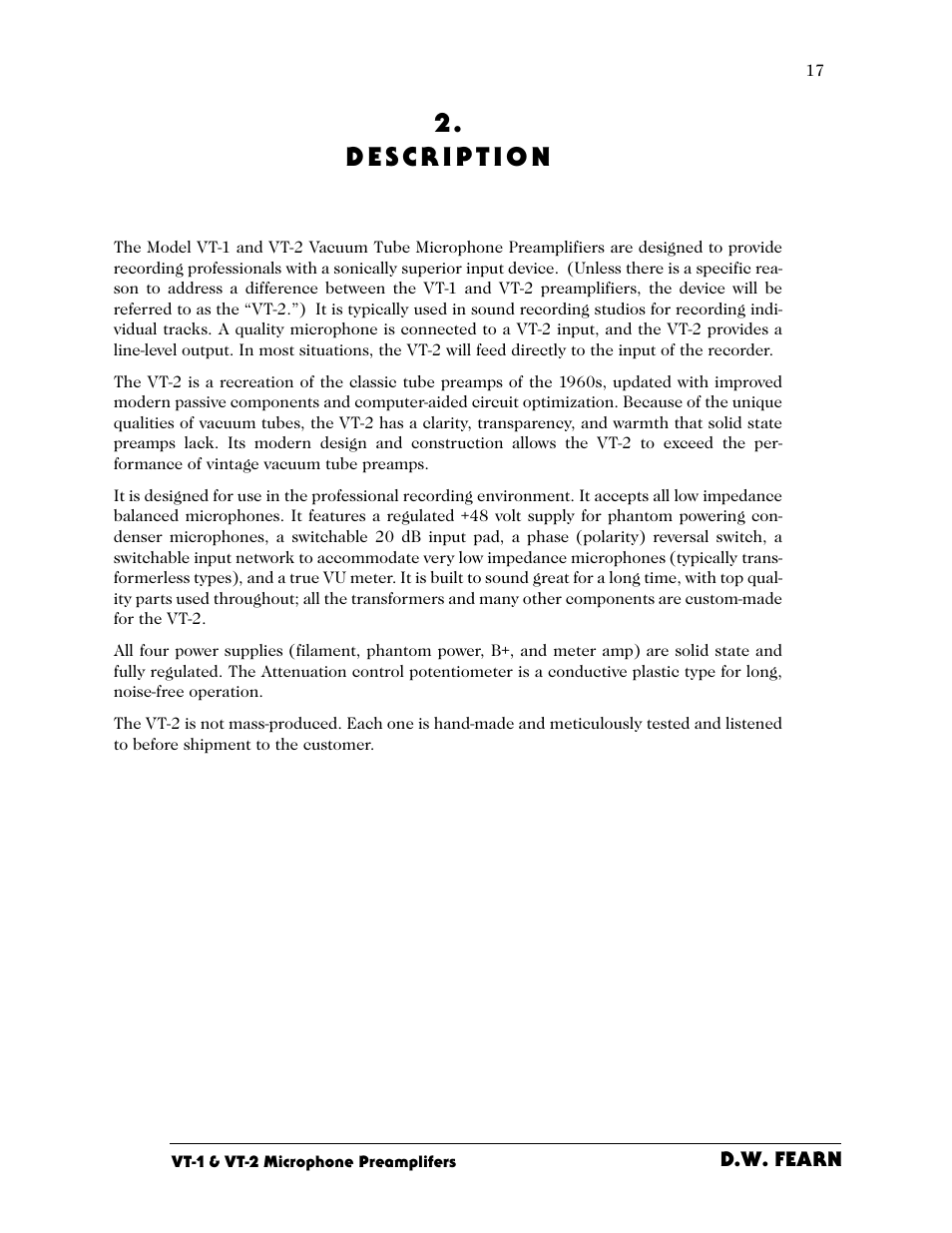 D.W. Fearn VT-2 User Manual | Page 17 / 40