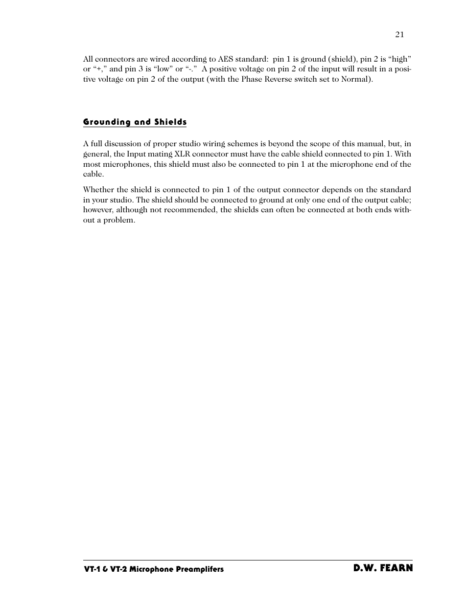 D.W. Fearn VT-2 User Manual | Page 21 / 40