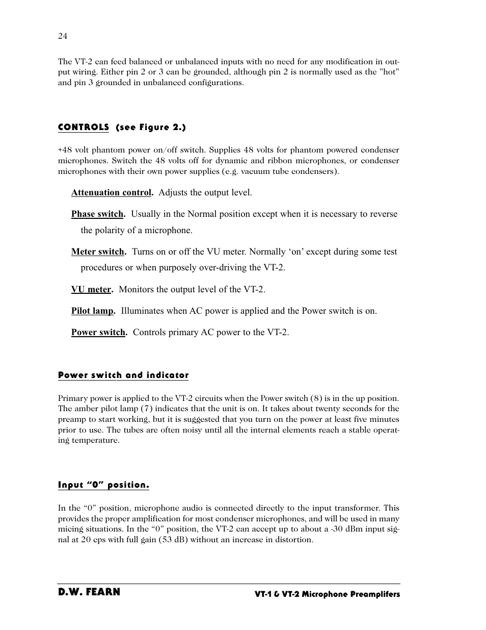 D.W. Fearn VT-2 User Manual | Page 24 / 40