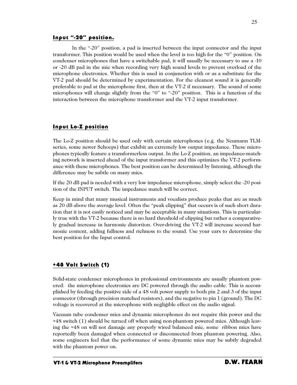 D.w. fearn | D.W. Fearn VT-2 User Manual | Page 25 / 40