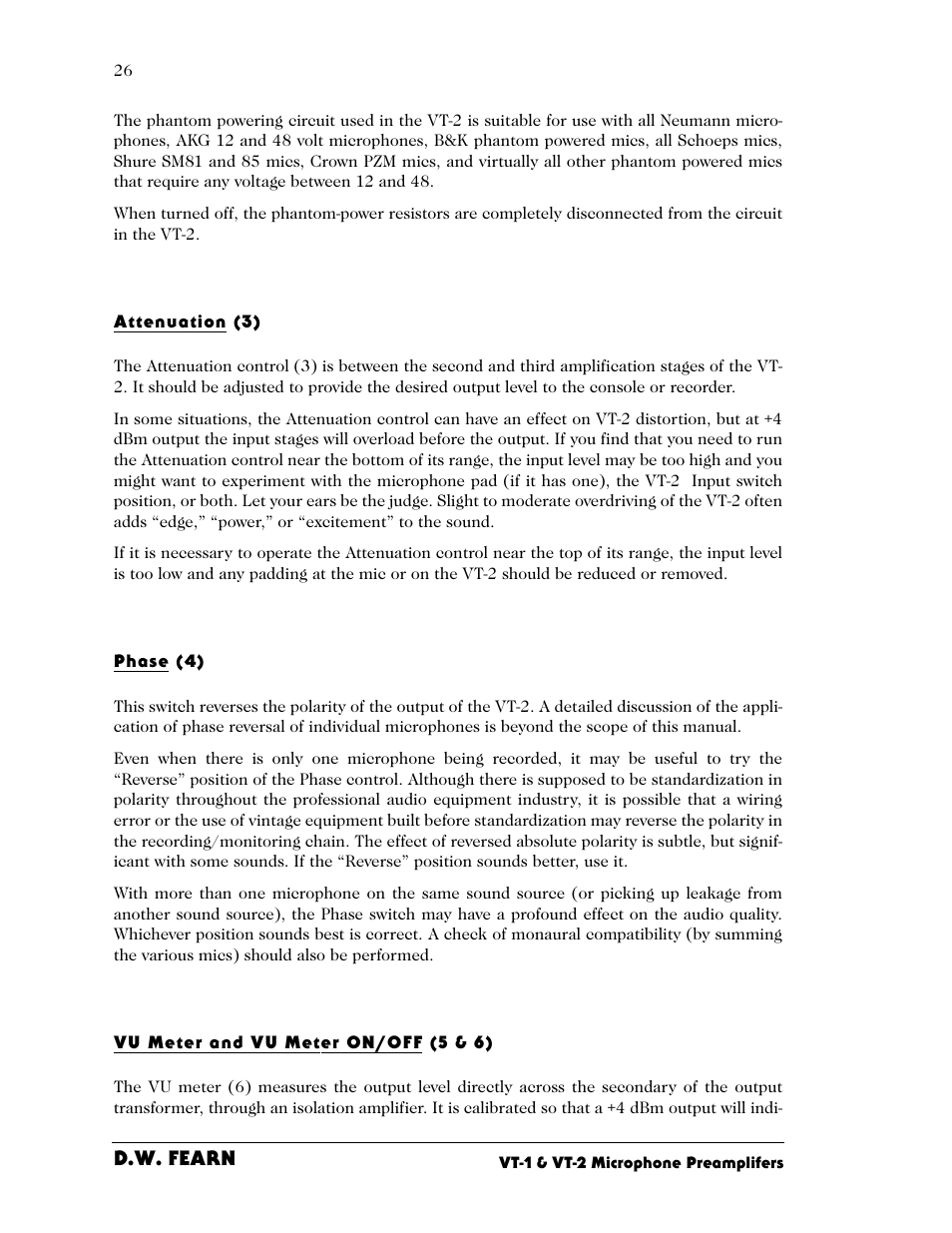 D.w. fearn | D.W. Fearn VT-2 User Manual | Page 26 / 40