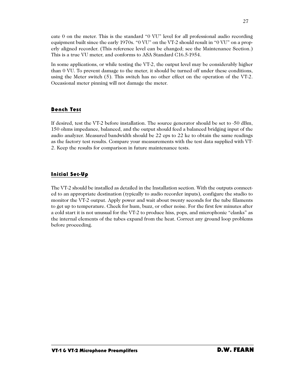D.W. Fearn VT-2 User Manual | Page 27 / 40