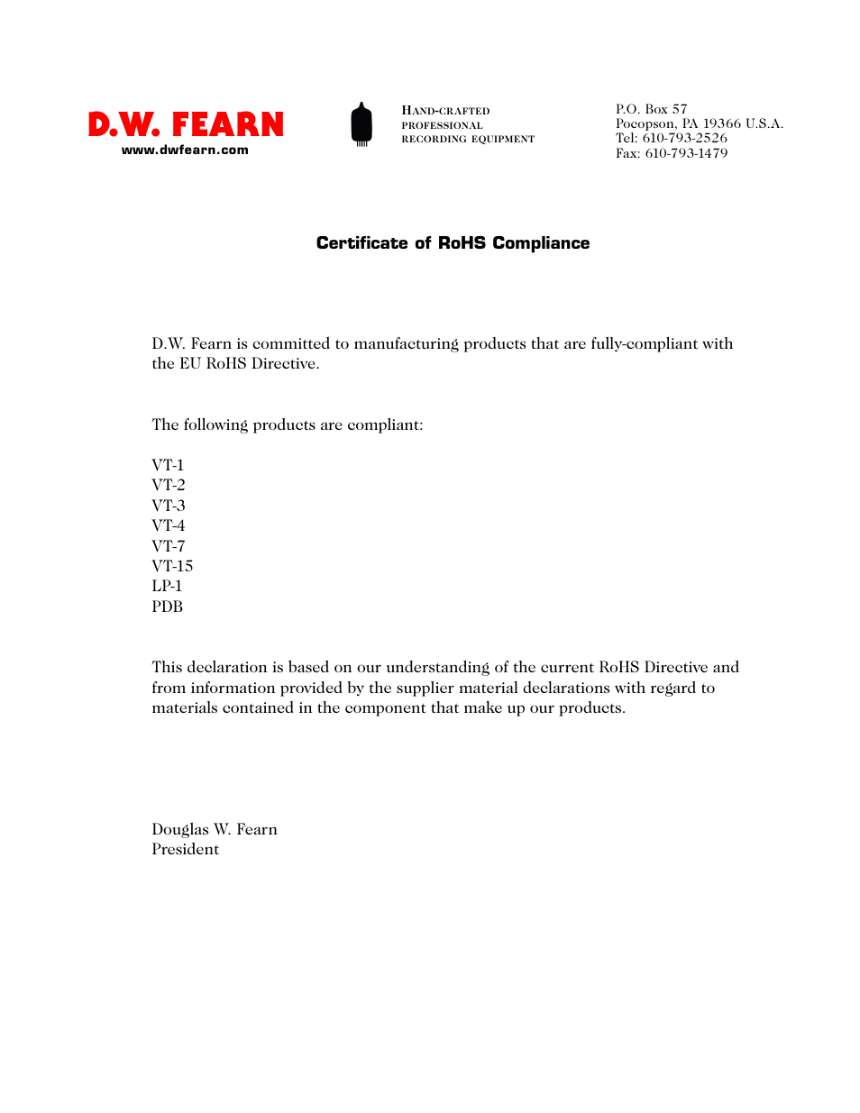 D.w. fearn | D.W. Fearn VT-2 User Manual | Page 3 / 40
