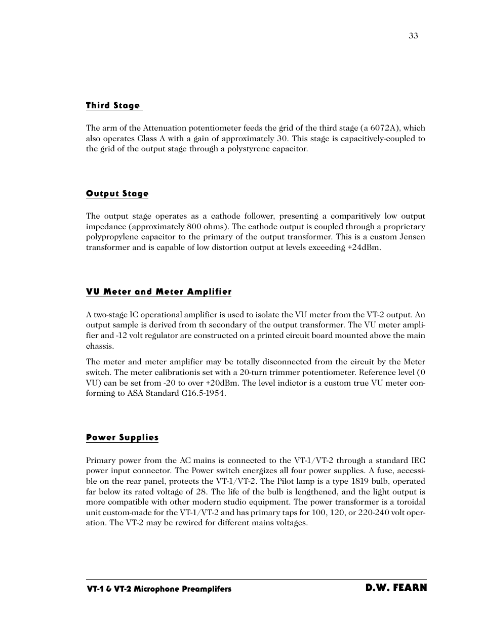 D.W. Fearn VT-2 User Manual | Page 33 / 40