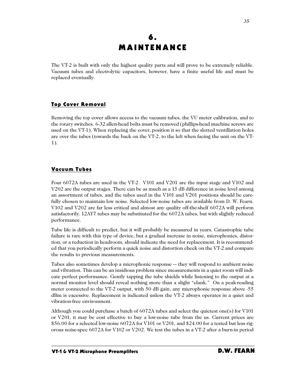 D.W. Fearn VT-2 User Manual | Page 35 / 40