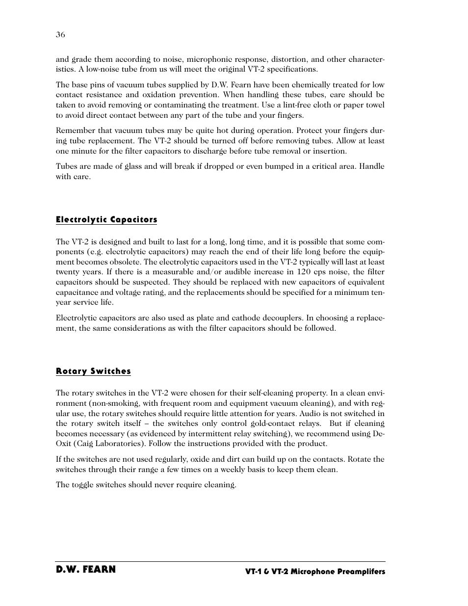 D.w. fearn | D.W. Fearn VT-2 User Manual | Page 36 / 40
