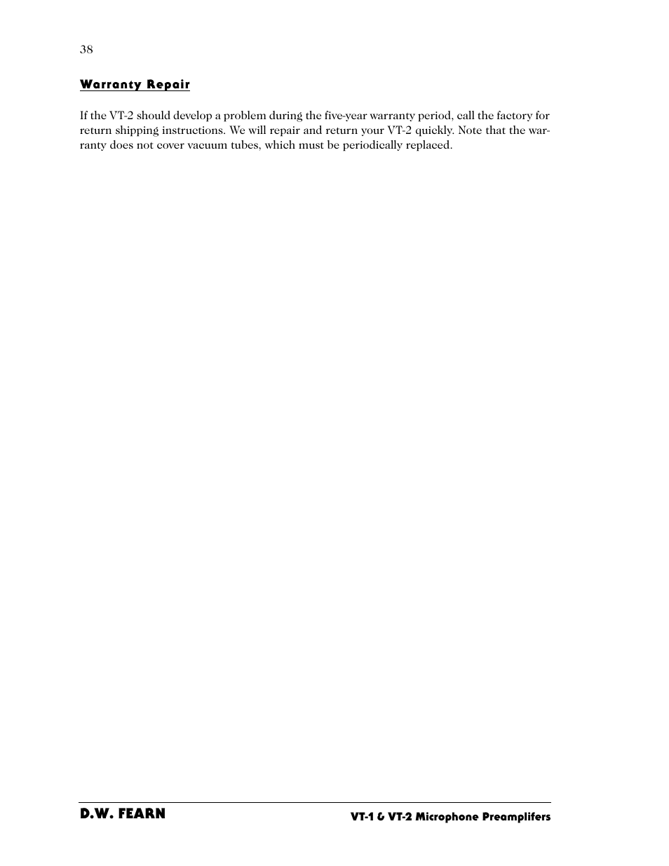 D.W. Fearn VT-2 User Manual | Page 38 / 40