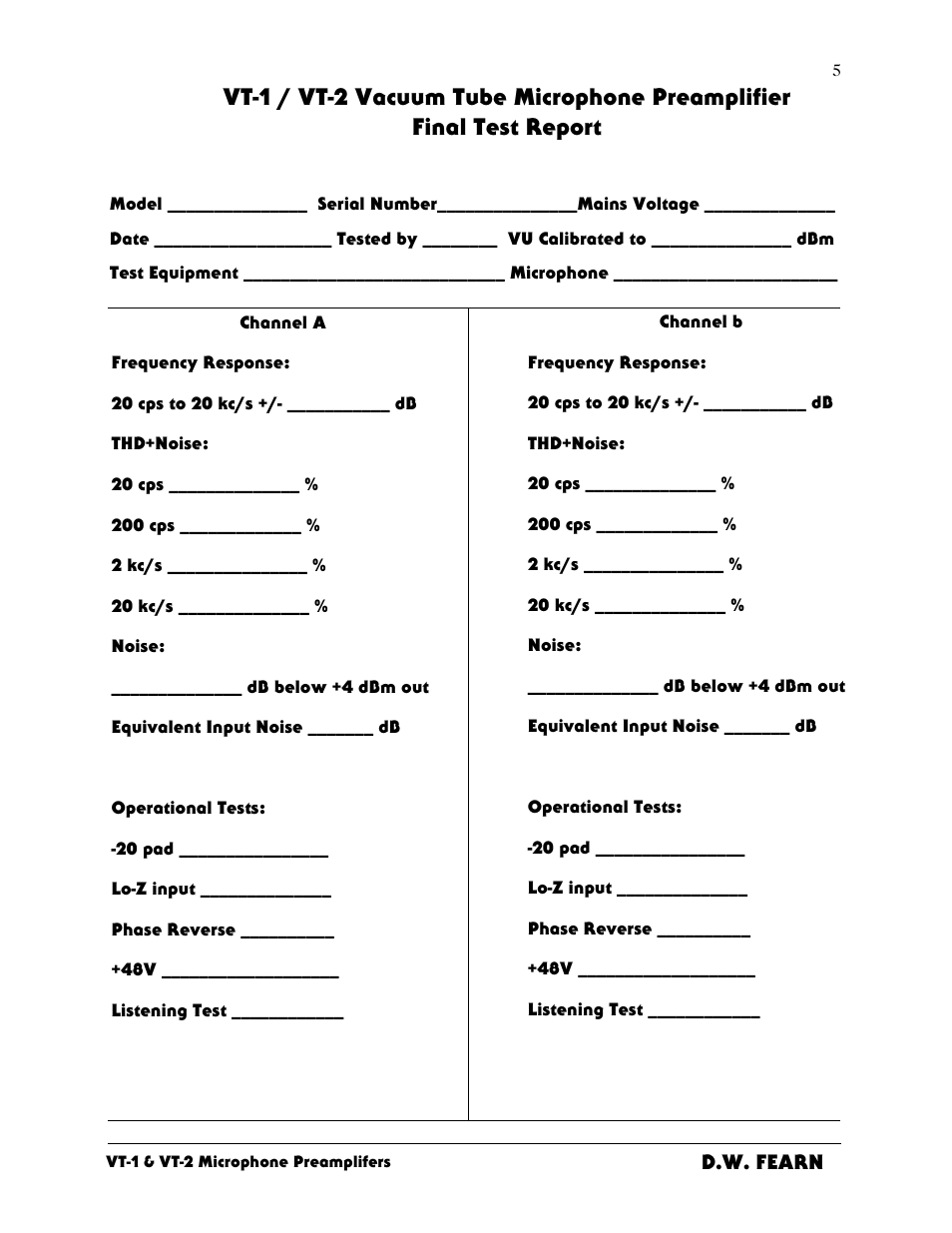 D.W. Fearn VT-2 User Manual | Page 5 / 40