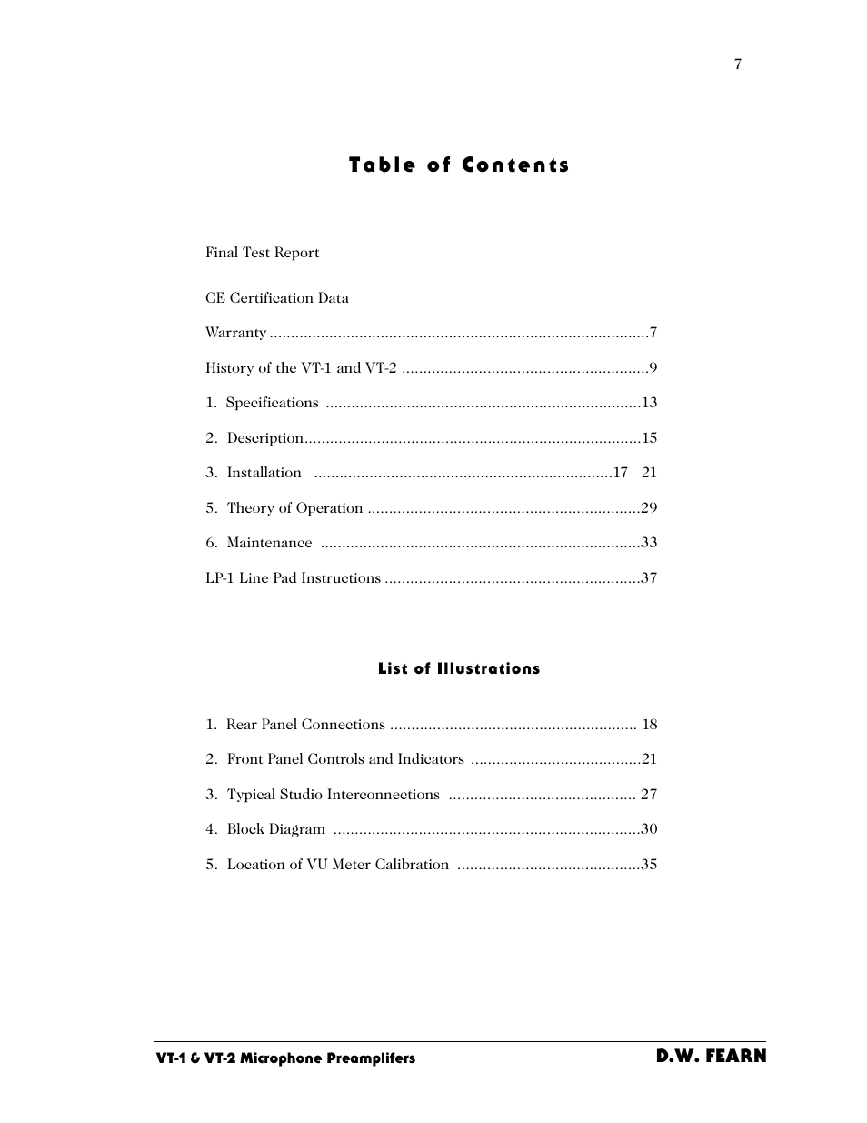 D.W. Fearn VT-2 User Manual | Page 7 / 40