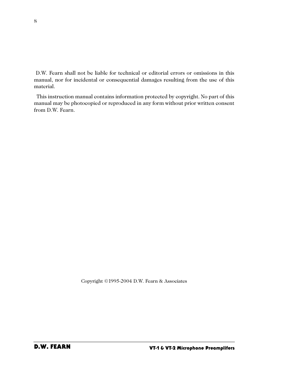 D.W. Fearn VT-2 User Manual | Page 8 / 40