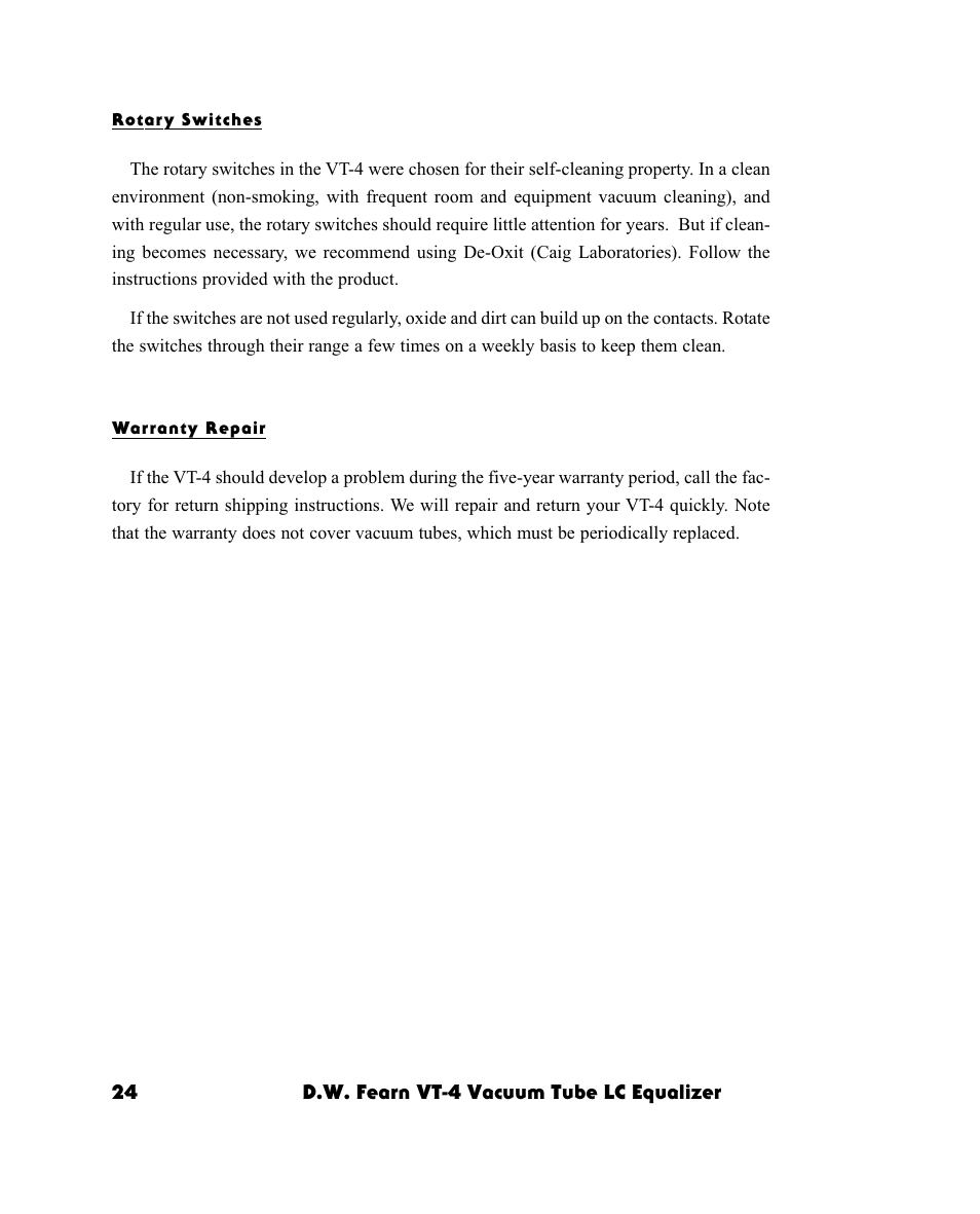 D.W. Fearn VT-4 User Manual | Page 15 / 15