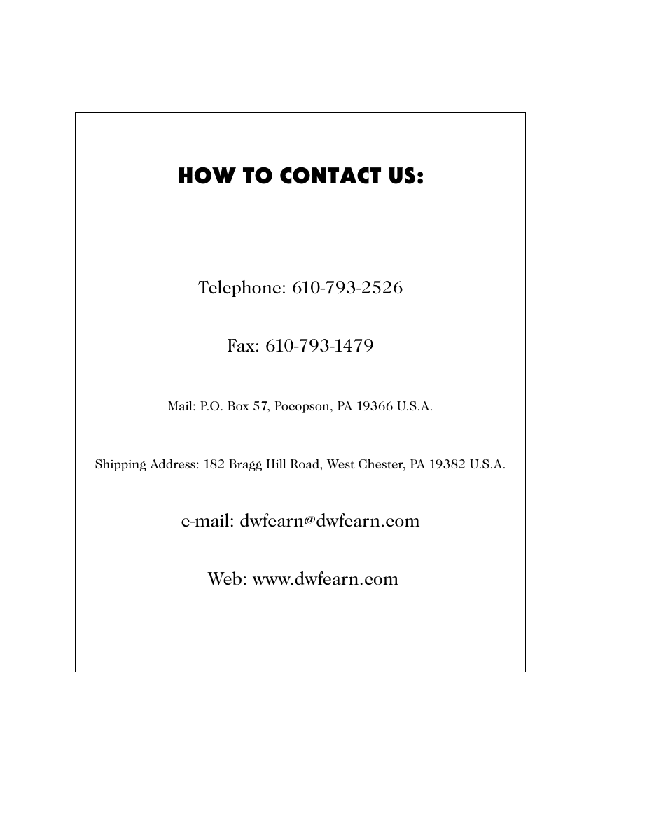 How to contact us | D.W. Fearn VT-4 User Manual | Page 2 / 15