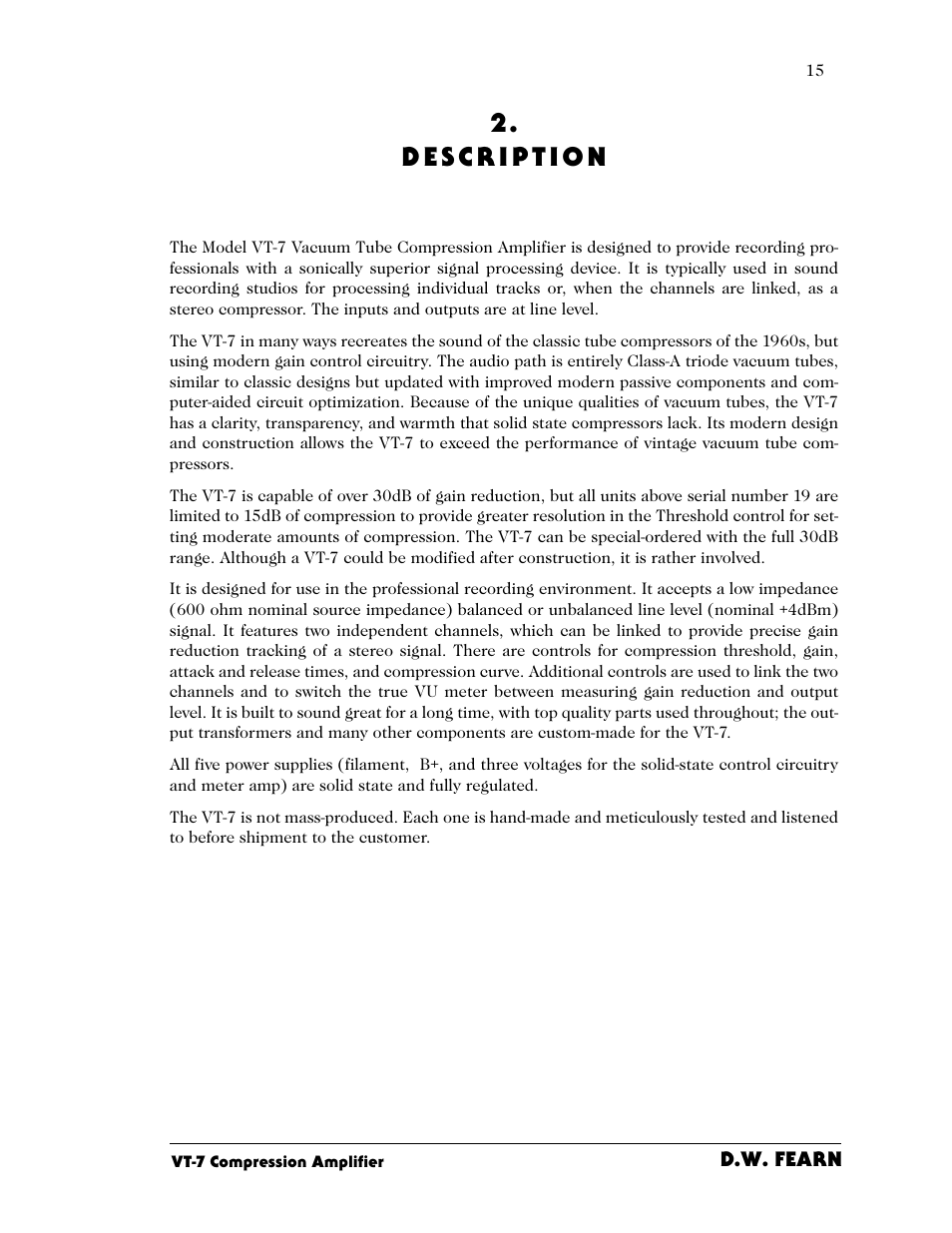 D.W. Fearn VT-7 User Manual | Page 11 / 24