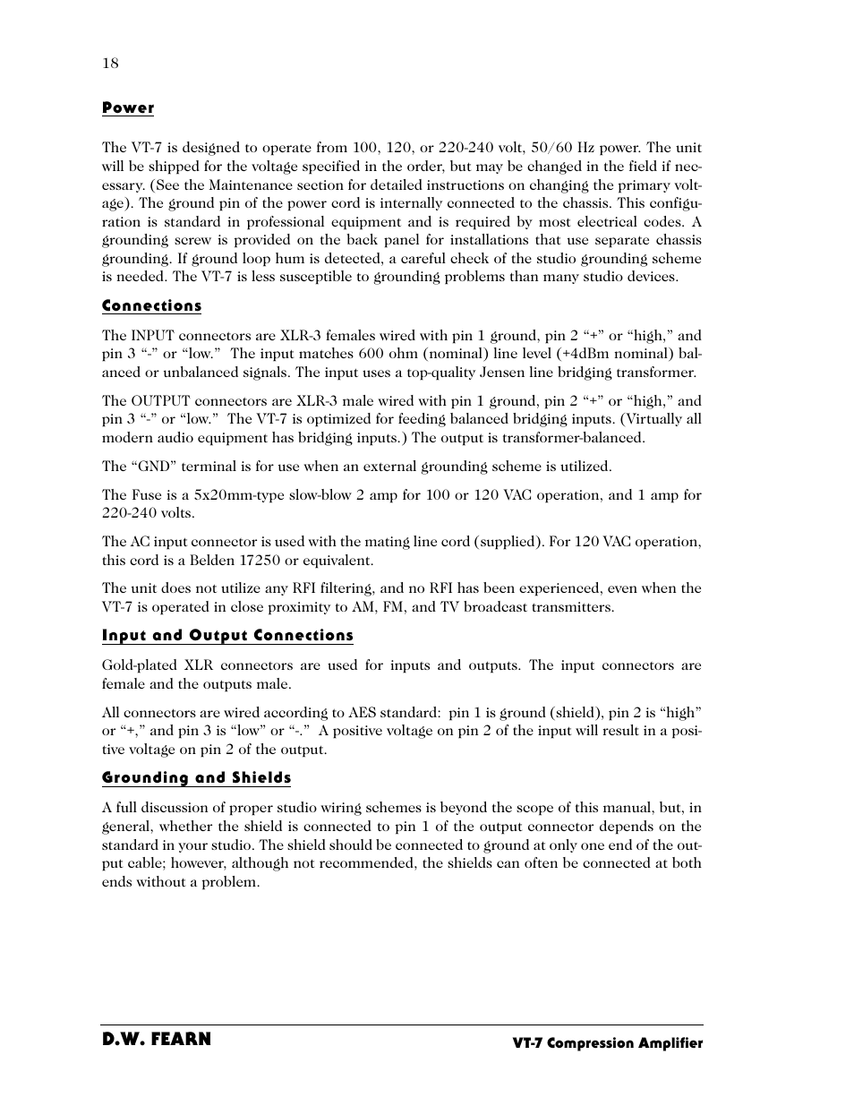 D.w. fearn | D.W. Fearn VT-7 User Manual | Page 14 / 24