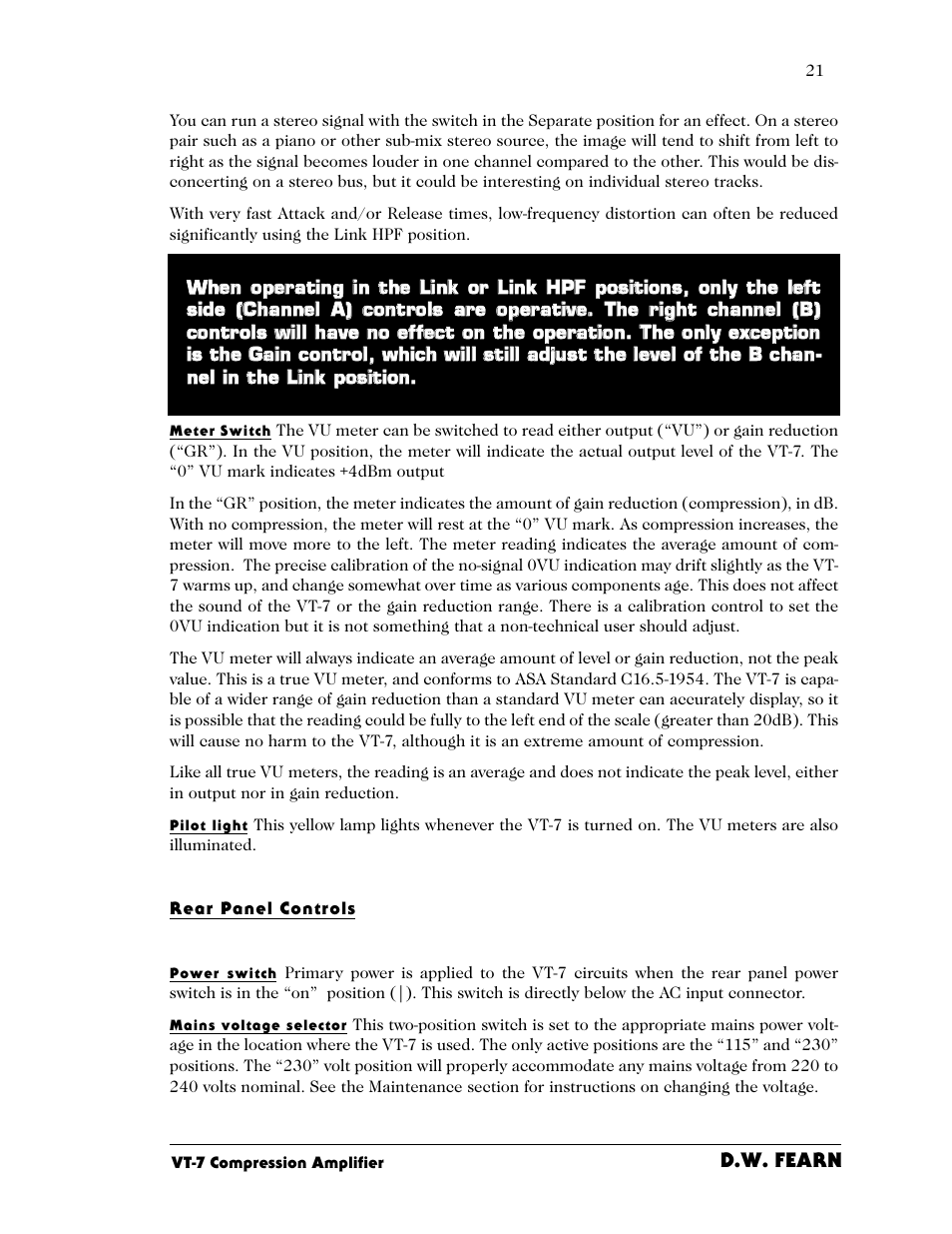D.W. Fearn VT-7 User Manual | Page 17 / 24