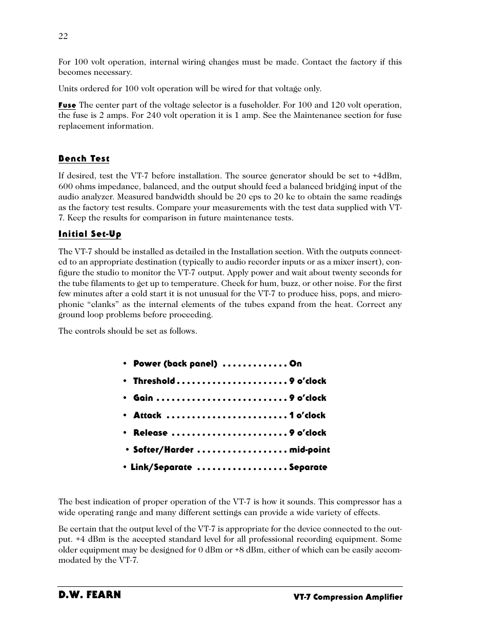 D.w. fearn | D.W. Fearn VT-7 User Manual | Page 18 / 24