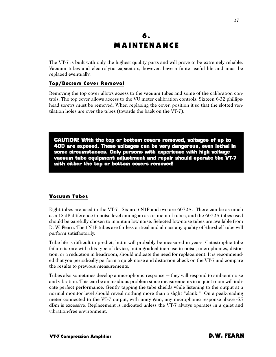 D.W. Fearn VT-7 User Manual | Page 22 / 24