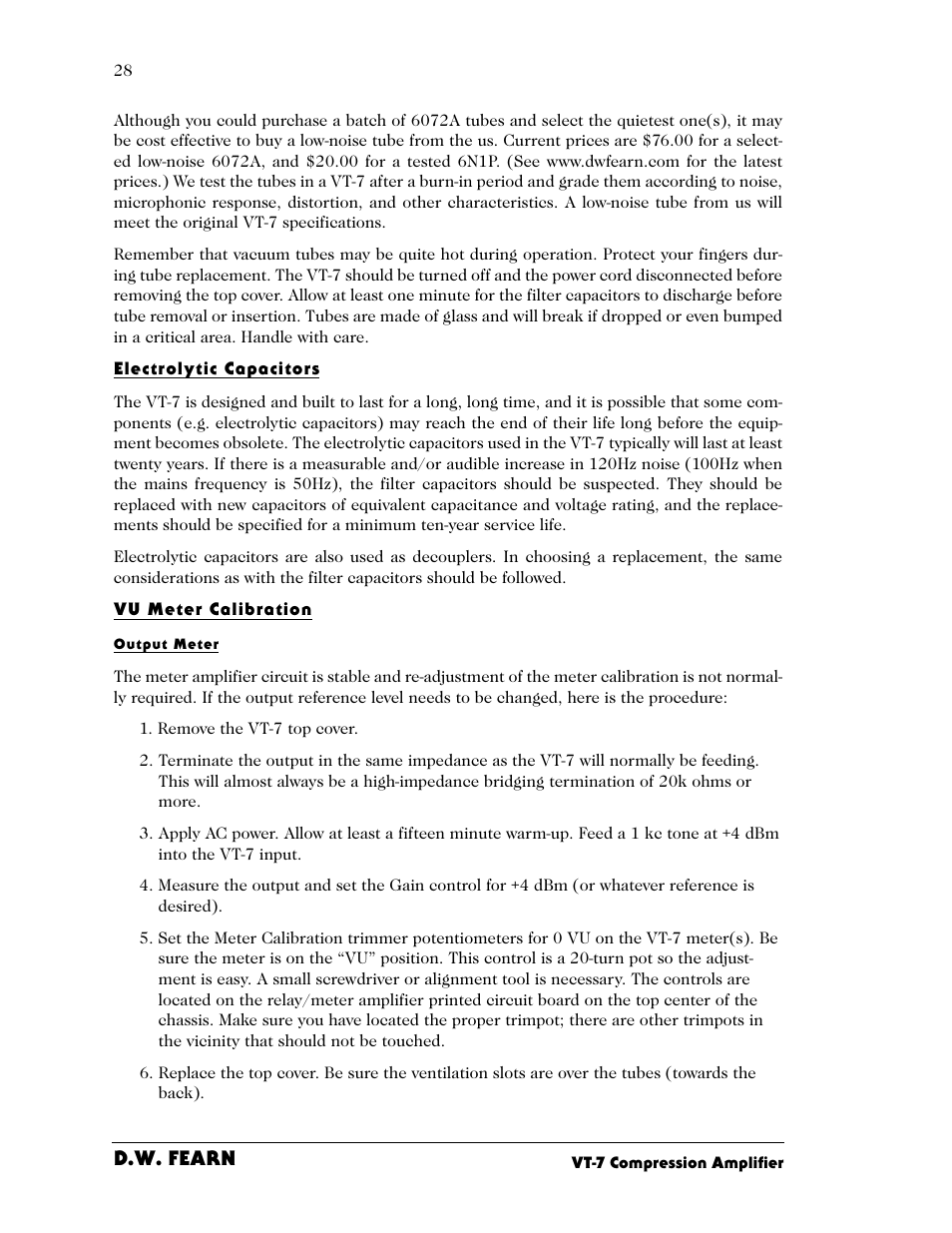 D.w. fearn | D.W. Fearn VT-7 User Manual | Page 23 / 24