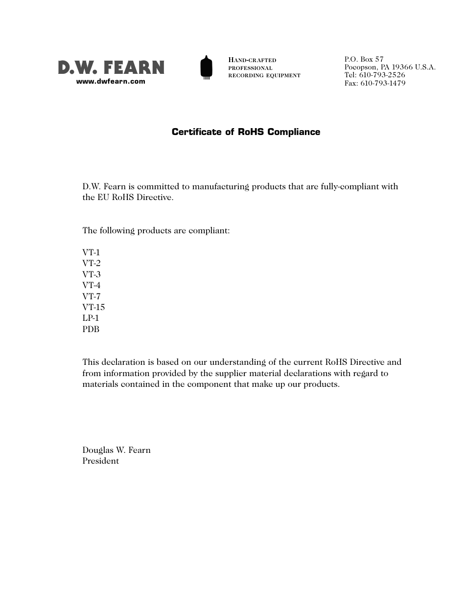 D.w. fearn | D.W. Fearn VT-7 User Manual | Page 3 / 24