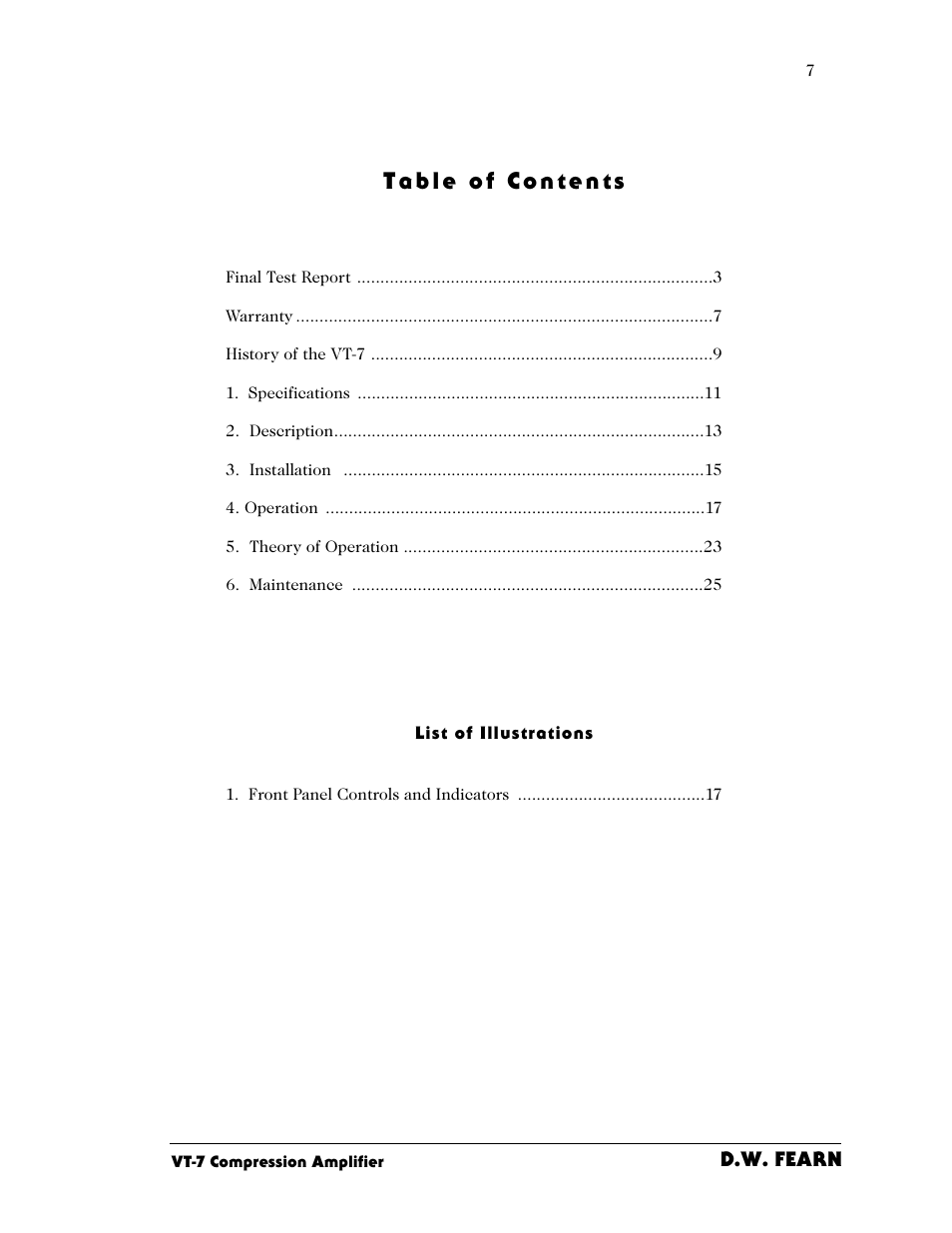 D.W. Fearn VT-7 User Manual | Page 5 / 24