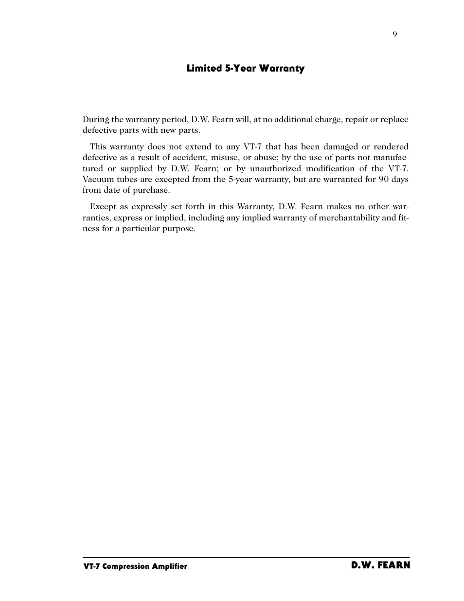 D.W. Fearn VT-7 User Manual | Page 7 / 24