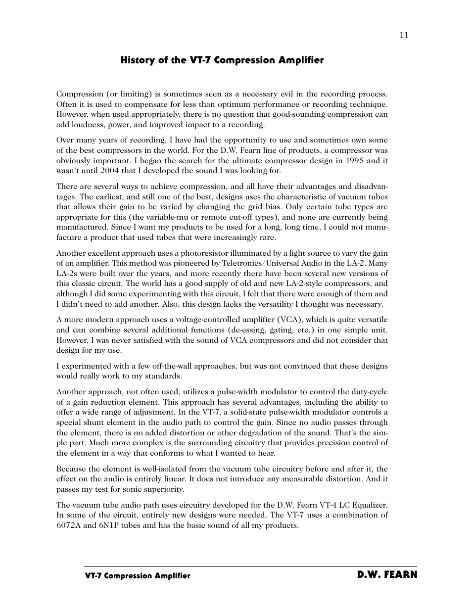 D.W. Fearn VT-7 User Manual | Page 8 / 24