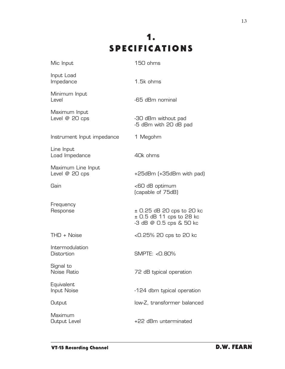 D.W. Fearn VT15 User Manual | Page 11 / 31