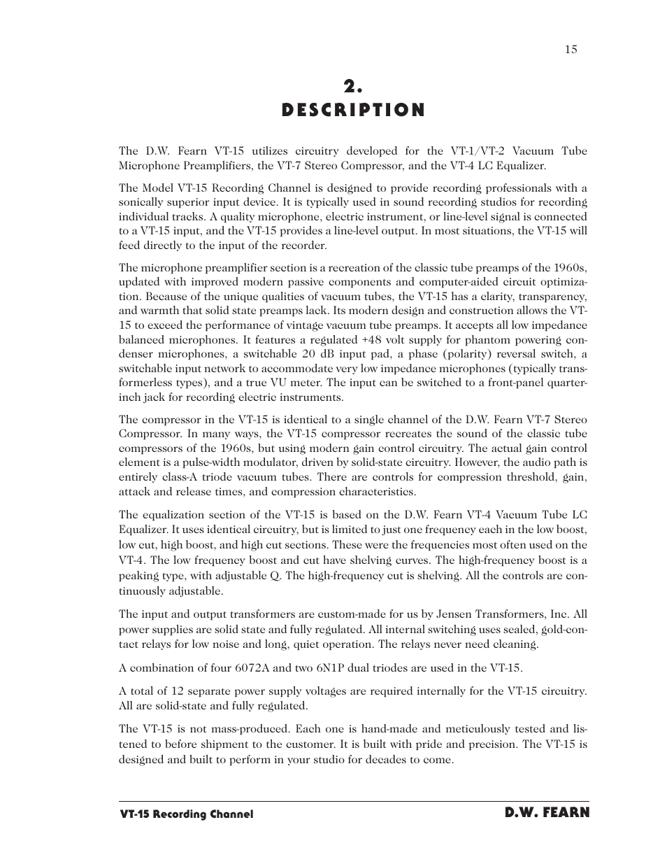 D.W. Fearn VT15 User Manual | Page 13 / 31