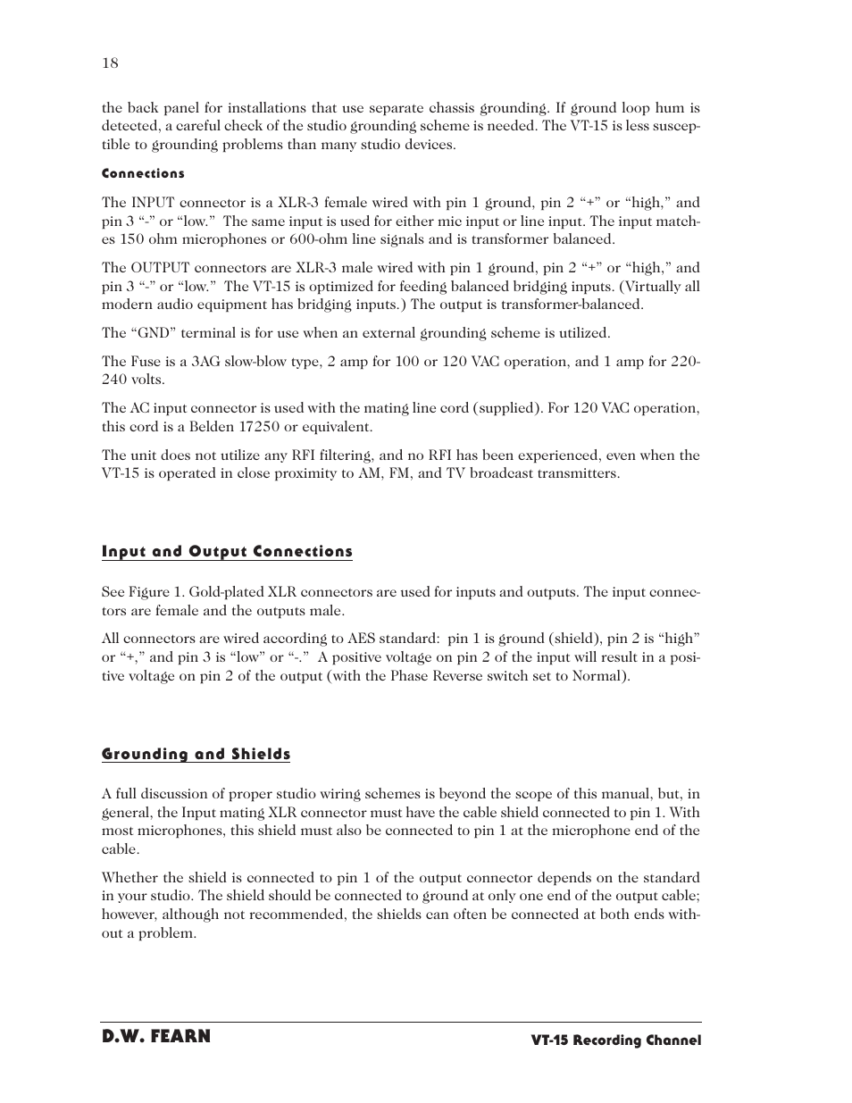 D.w. fearn | D.W. Fearn VT15 User Manual | Page 16 / 31