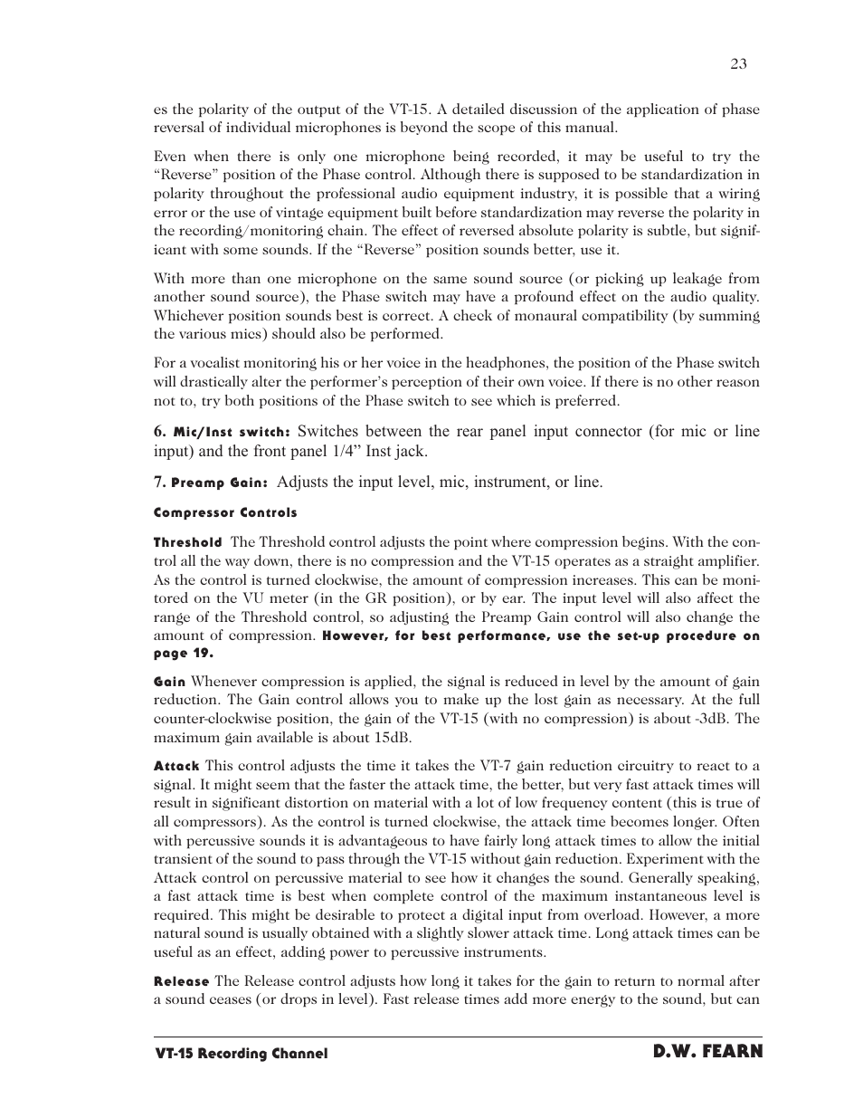 D.w. fearn | D.W. Fearn VT15 User Manual | Page 21 / 31