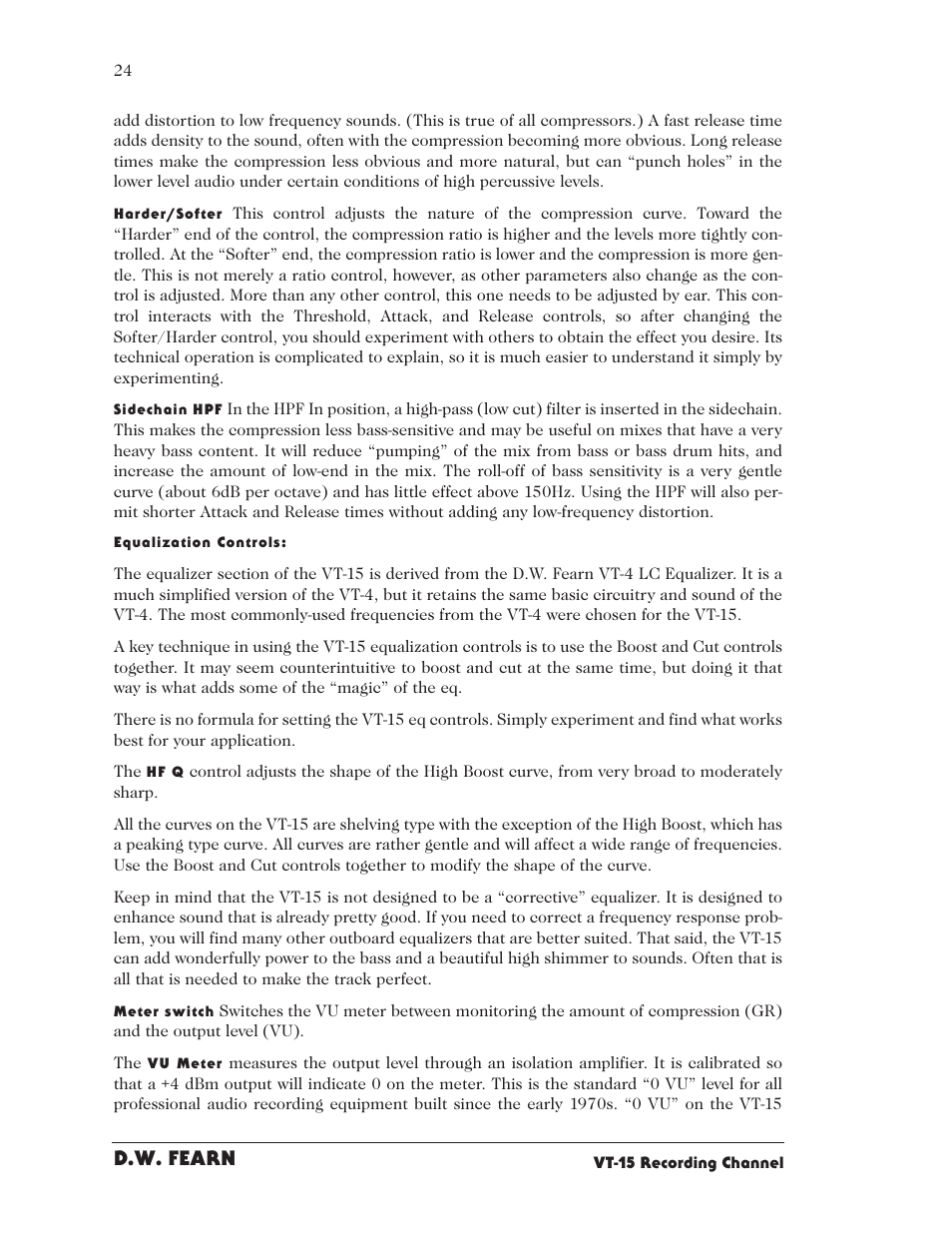 D.w. fearn | D.W. Fearn VT15 User Manual | Page 22 / 31