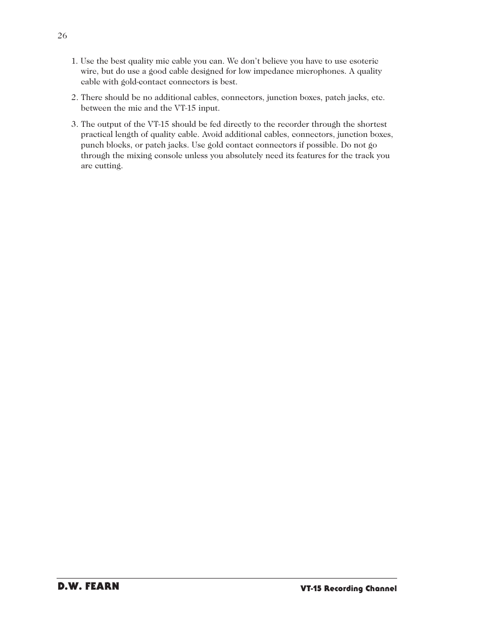 D.w. fearn | D.W. Fearn VT15 User Manual | Page 24 / 31