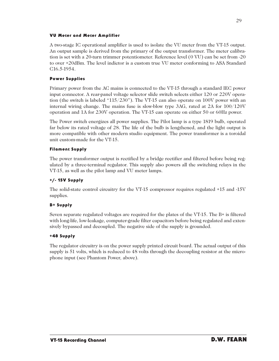 D.w. fearn | D.W. Fearn VT15 User Manual | Page 27 / 31