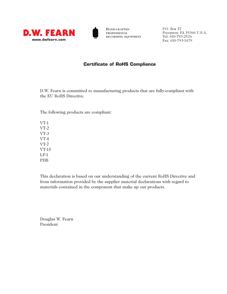 D.w. fearn | D.W. Fearn VT15 User Manual | Page 3 / 31