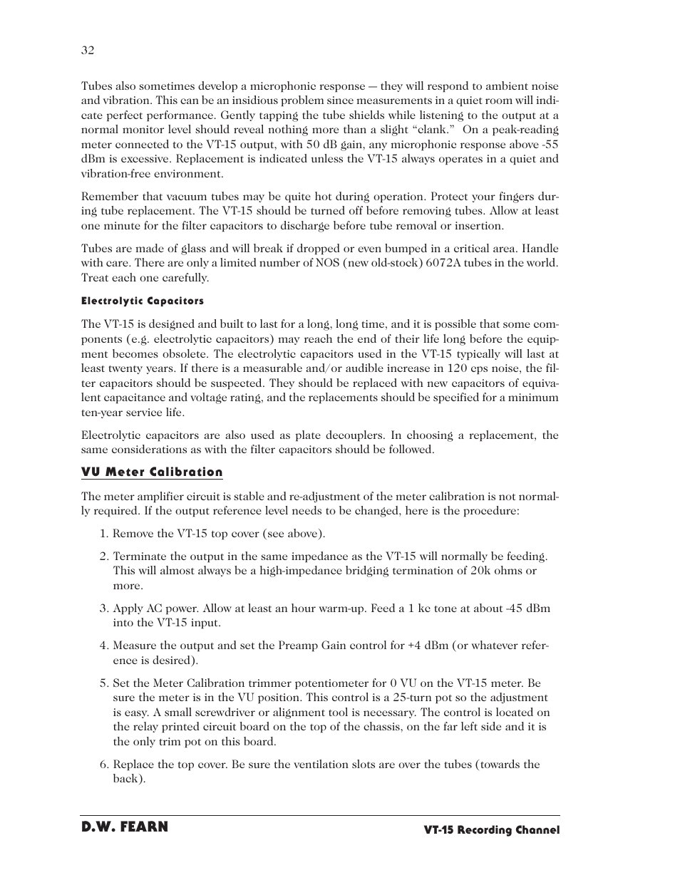 D.w. fearn | D.W. Fearn VT15 User Manual | Page 30 / 31