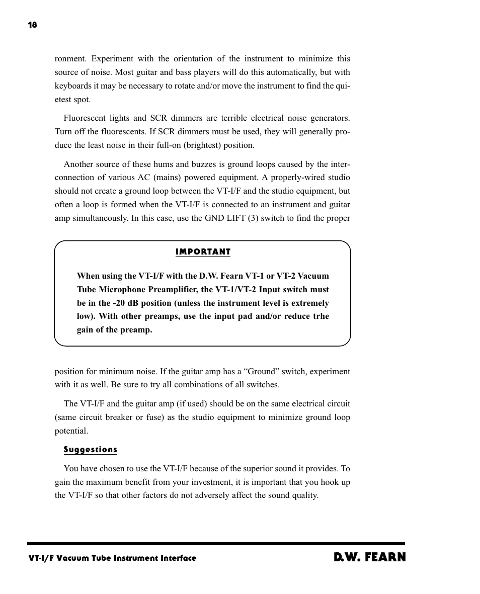 D.w. fearn | D.W. Fearn VT-I/F User Manual | Page 16 / 23