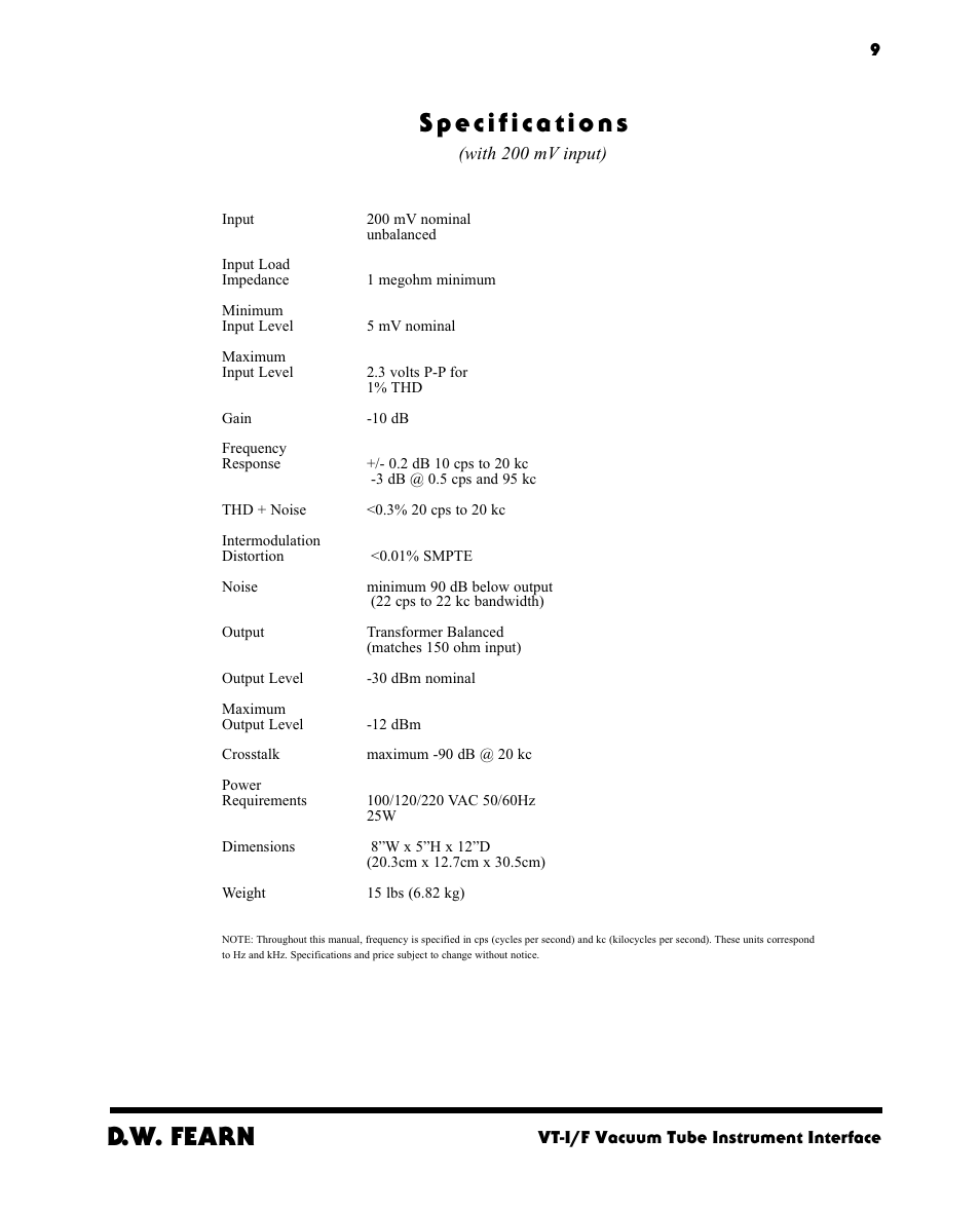 D.w. fearn | D.W. Fearn VT-I/F User Manual | Page 8 / 23