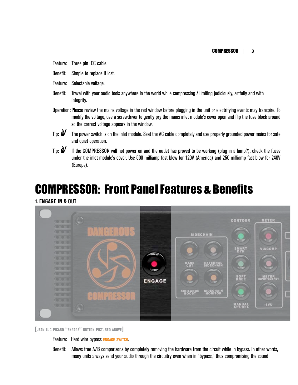 Compressor: front panel features & benefits | Dangerous Music Compressor User Manual | Page 7 / 19