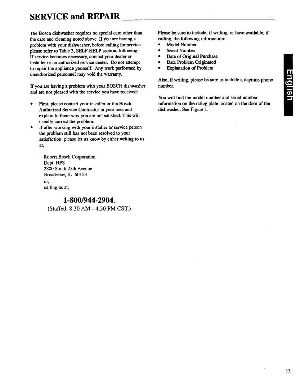 Service and repair | Bosch SHU 3000 User Manual | Page 14 / 18