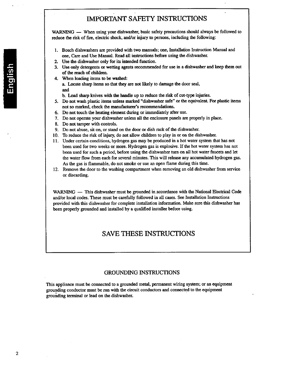 Important safety instructions, Save these instructions | Bosch SHU 3000 User Manual | Page 3 / 18